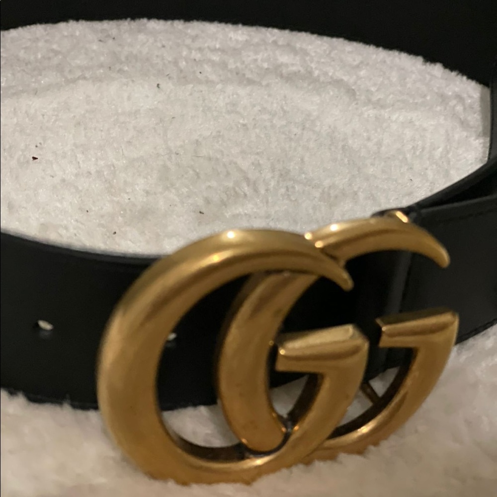 GG Marmont leather belt with shiny buckle